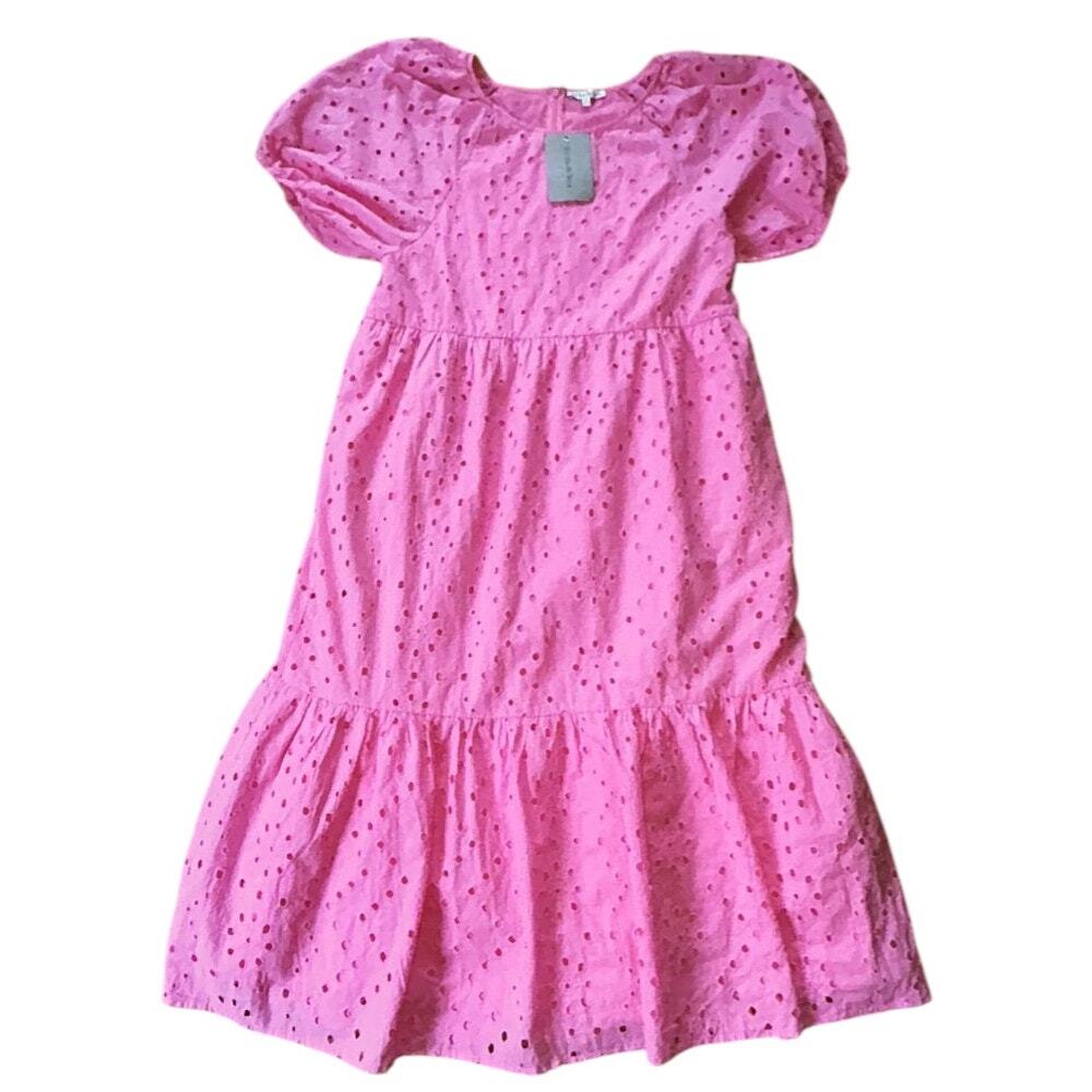 NWT See and Be Seen Eyelet Embroidery Puff Sleeve Oversized Pink Dress Medium